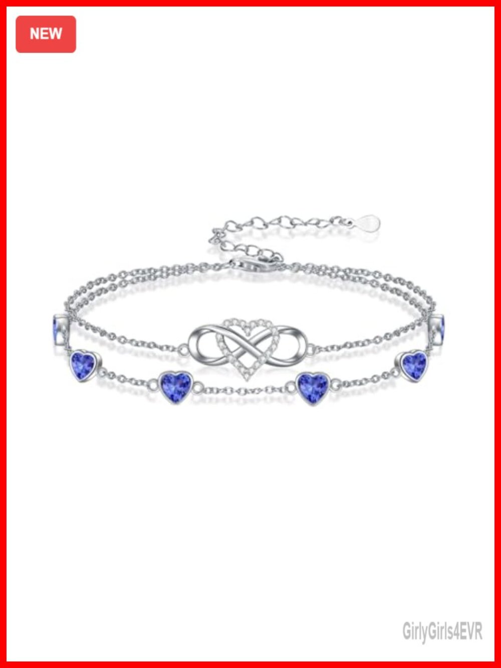 925 Sterling Silver Birthstone Charm Bracelet Adjustable Heart Infinity Link